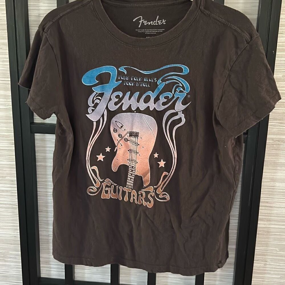 Fender guitars punk folk blues rock 'n' roll T-shirt gray size S